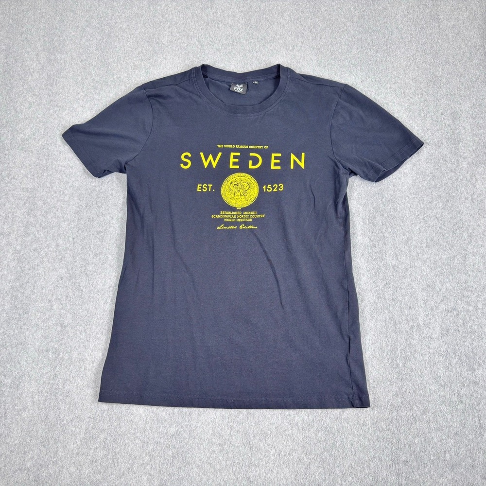 FOX Originals T Shirt Mens S Black Sweden Graphic Tee Cotton Casual